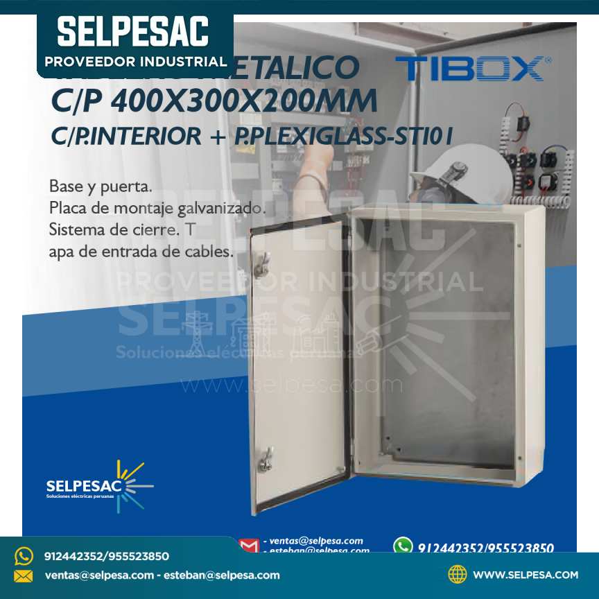 TIBOX - TABLERO METÁLICO C/P 400X300X200MM C.P INTERIOR + P.PLEXIGLASS-ST101
