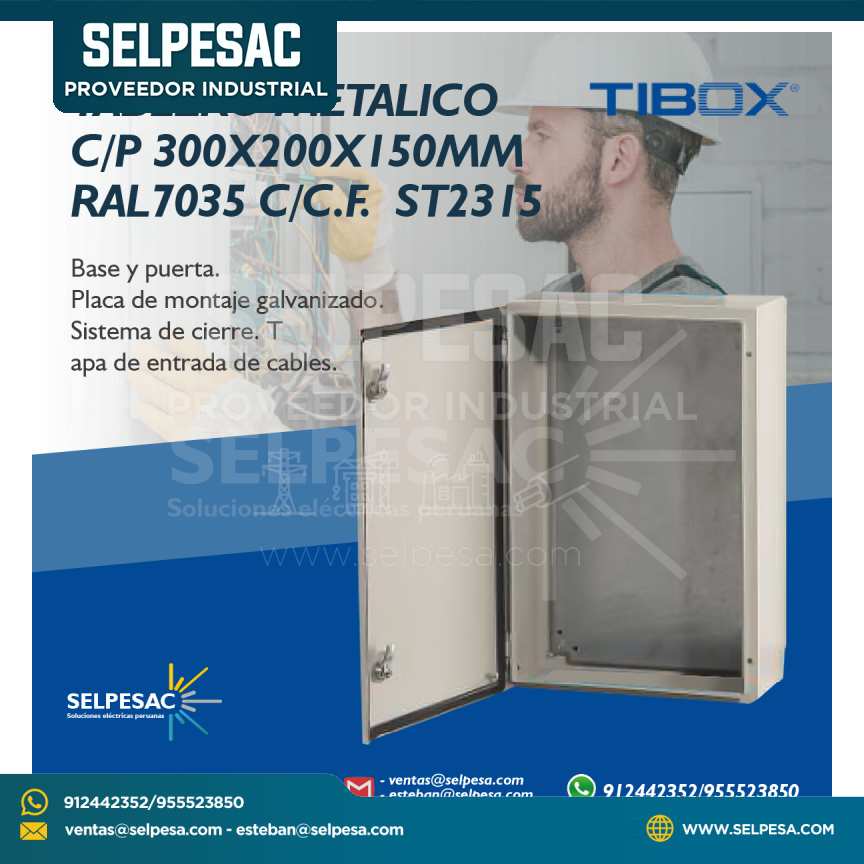 TIBOX - TABLERO METÁLICO C/P 300X200X150MM RAL7035 C/C.F. ST2315