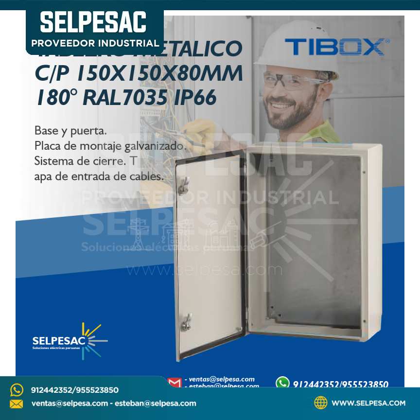 TIBOX - TABLERO METÁLICO C/P 150X150X80MM 180° RAL 7035 IP66