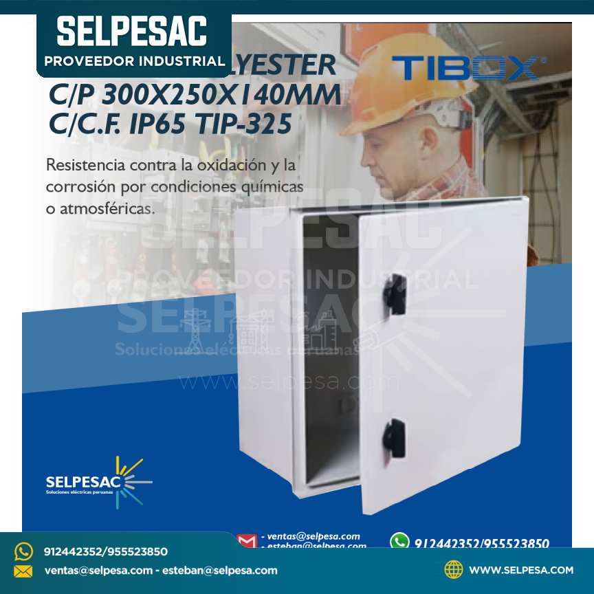 TIBOX - TABLERO POLYESTER C/P 300X250X140MM C/C.F. IP65 TIP-325
