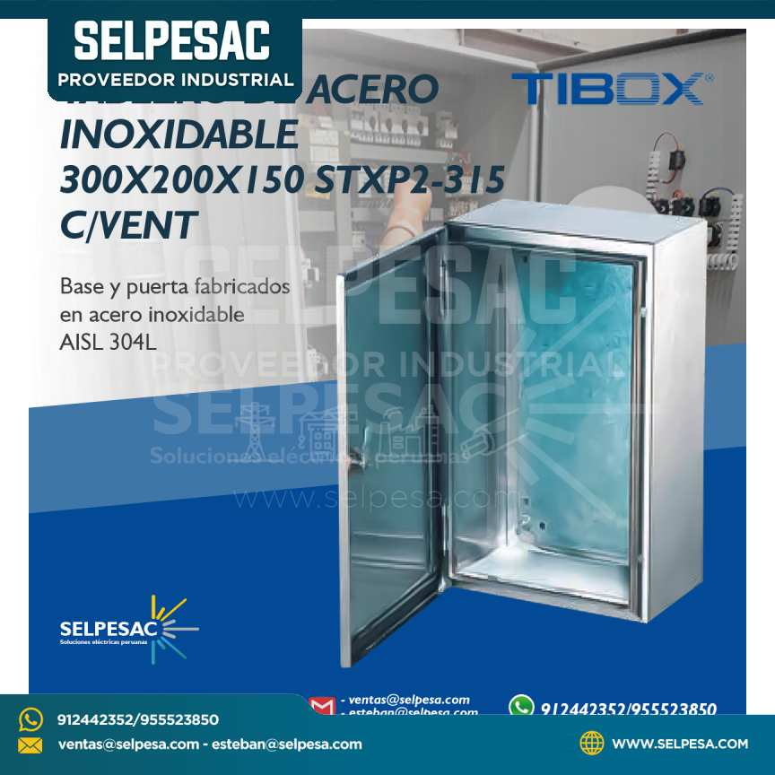 TIBOX - TABLERO DE ACERO INOXIDABLE 300X200X150 STXP2-315 C/VENT
