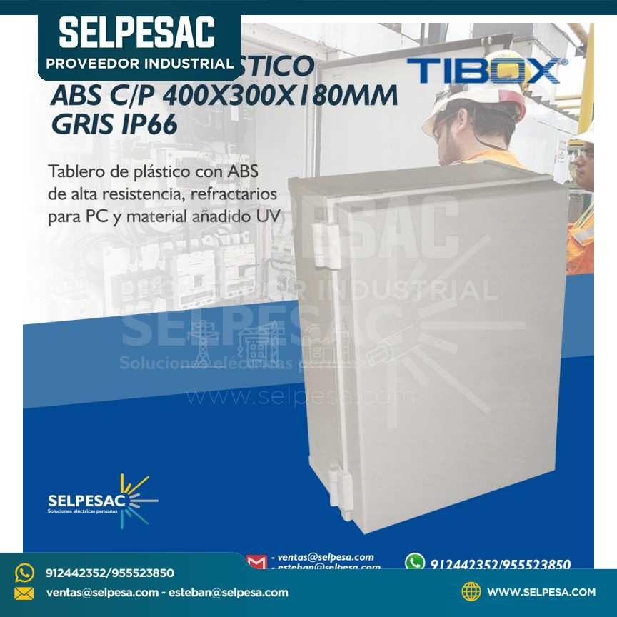 TIBOX - TABLERO PLASTICO ABS C/P 400X300X180MM GRIS IP66