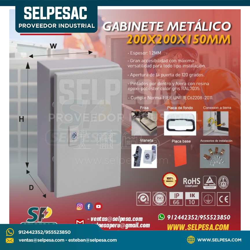 MAXYM - GABINETE METÁLICO 200X200X150MM ESPESOR 1.2MM IP66