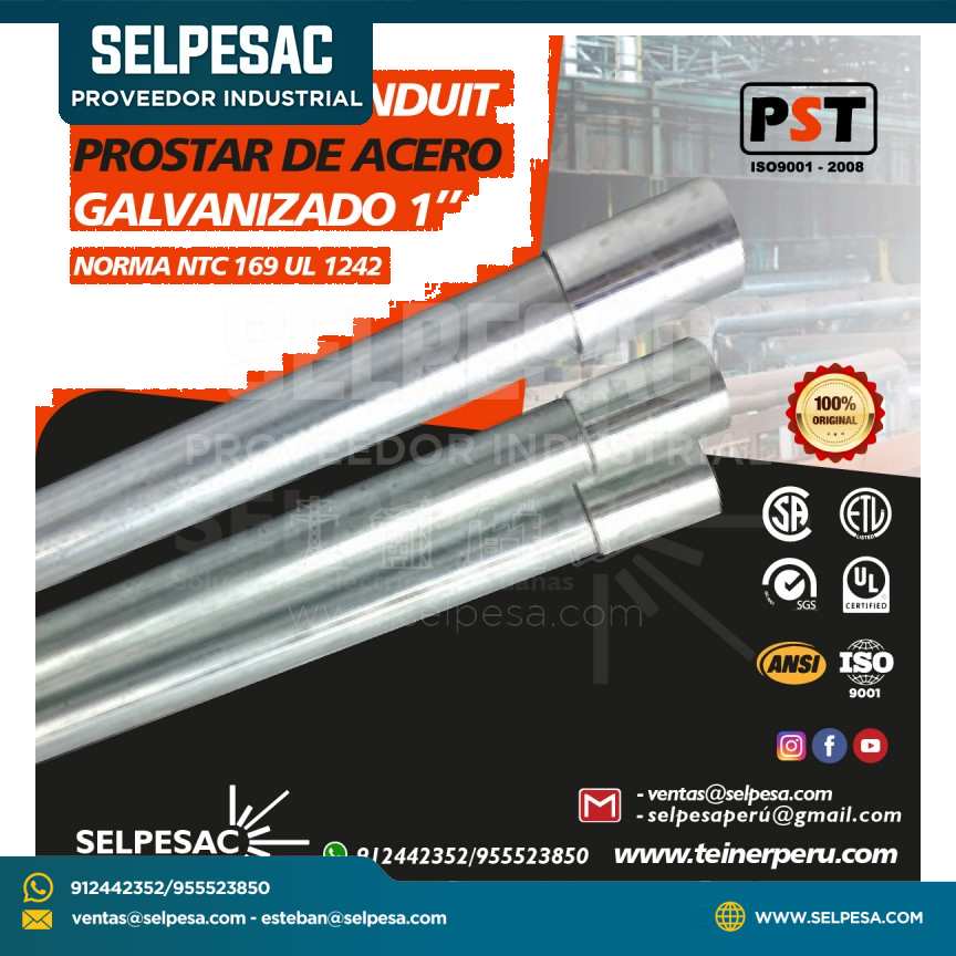 PROSTAR - TUBO IMC CONDUIT DE ACERO GALVANIZADO 1´´ NORMA NTC - UL