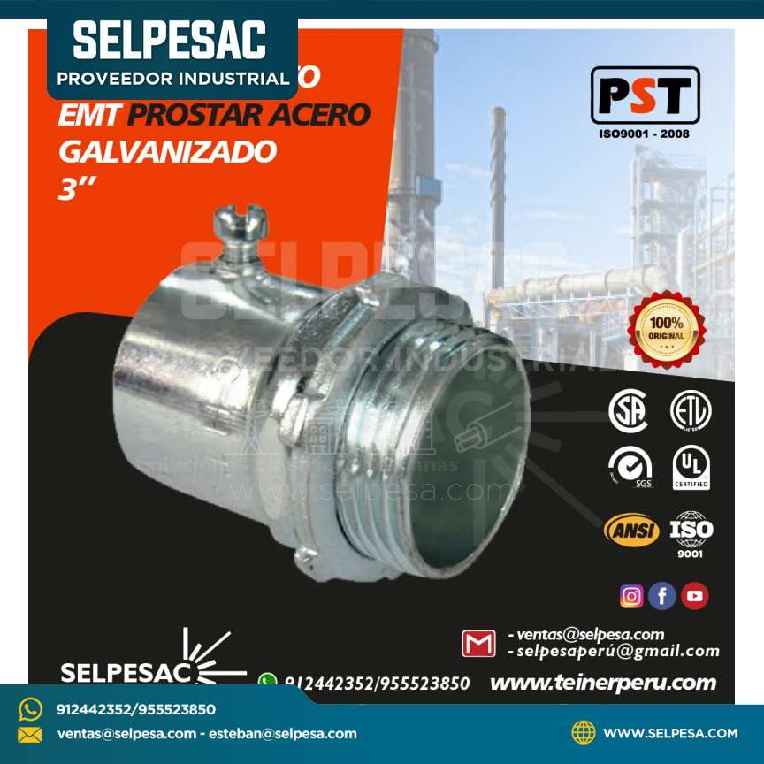 PROSTAR - CONECTOR RECTO EMT DE ACERO GALV. 3´´