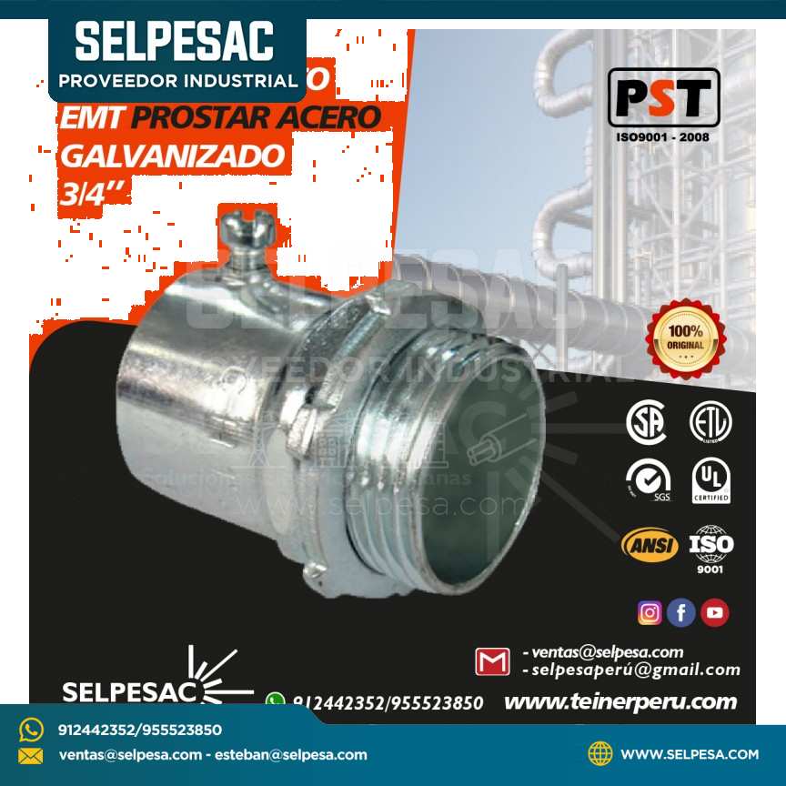 PROSTAR - CONECTOR RECTO EMT DE ACERO GALV. 3/4´´