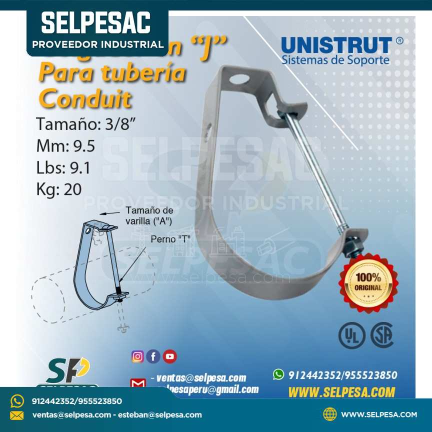 UNISTRUT - COLGADOR EN ´´J´´ PARA TUBOS CONDUIT  3/8´´