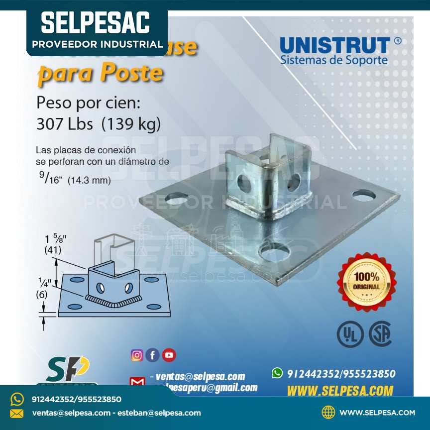 UNISTRUT - MÉNSULA PARA BASE POSTE BP DE ACERO GALVA.