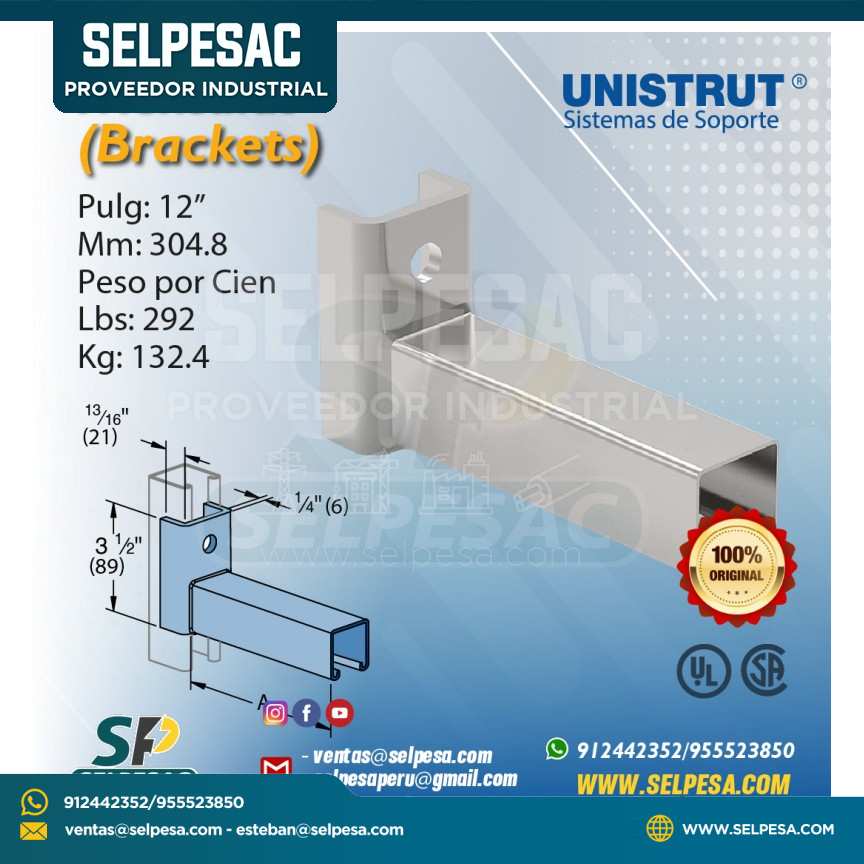 UNISTRUT - MÉNSULAS UNICANAL PARA BANDEJA 12´´ DE ACERO UL