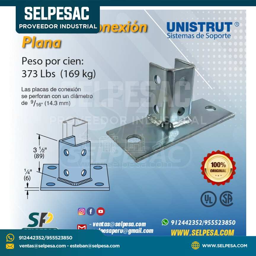 UNISTRUT - MÉNSULA PARA BASE DE POSTE UNICANAL ACERO INOX.