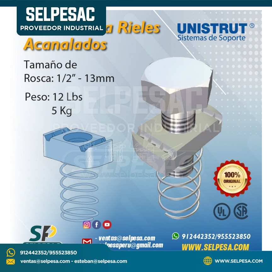 UNISTRUT - TUERCA CON RESORTE PARA RIELES ACANALADOS 1/2´´