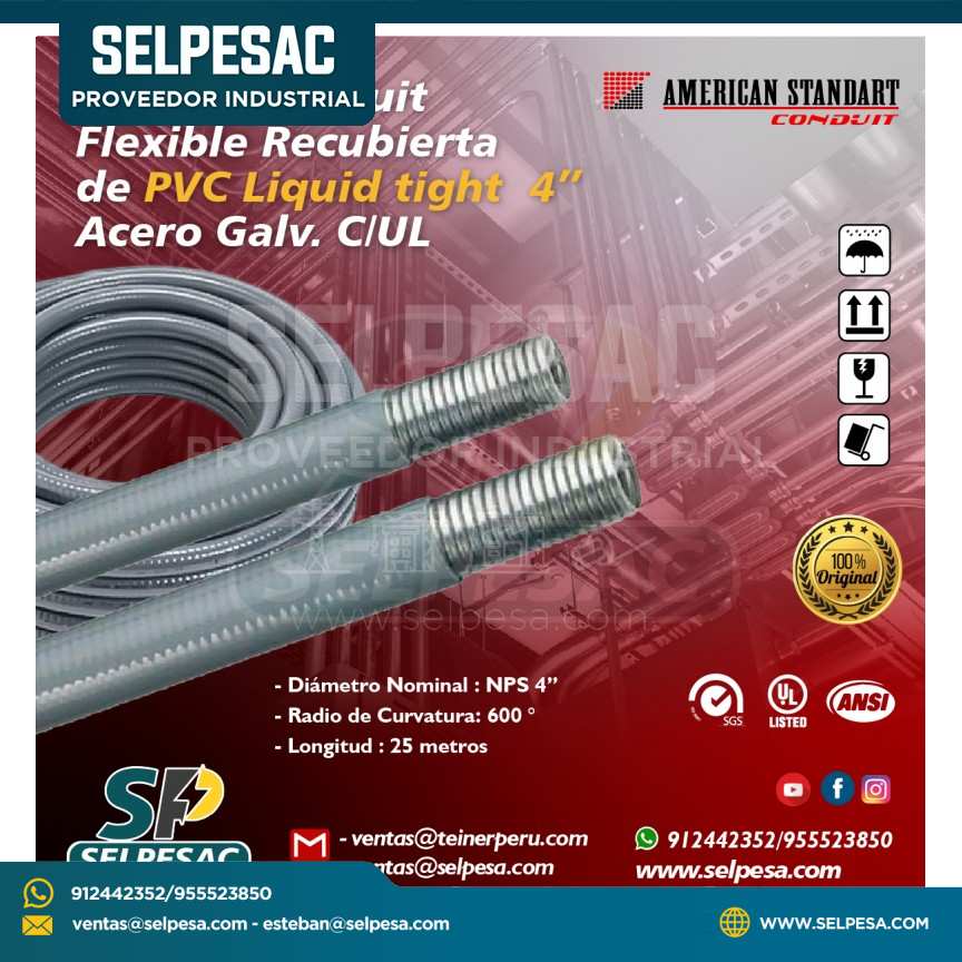 AMERICAN STANDART - TUBERÍA CONDUIT FLEXIBLE 4´´ RECUB.C/PVC DE ACERO GALV. C/UL