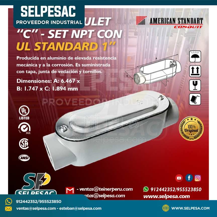 AMERICAN STANDART - CAJA CONDULET TIPO C - 1´´ ALUMINIO - SET NPT CON UL
