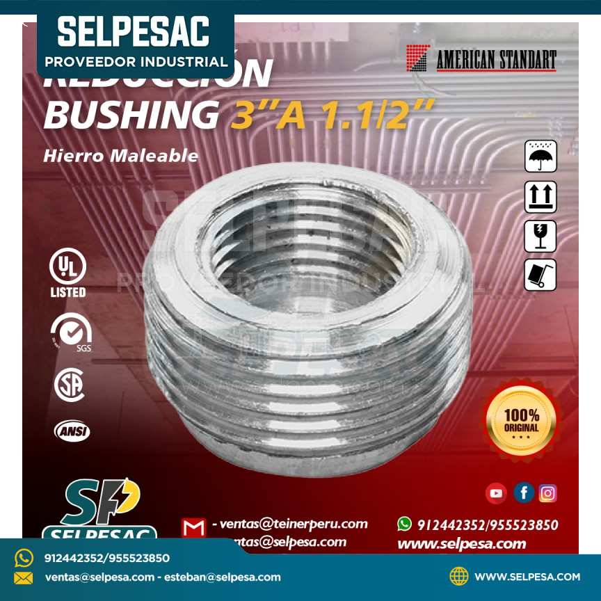 AMERICAN STANDART - REDUCCIÓN BUSHING 3´´A 1.1/2´´ C/UL HIERRO MALEABLE