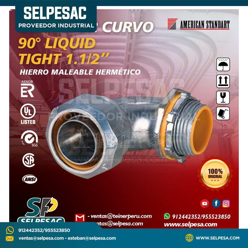 AMERICAN STANDART - CONECTOR CURVO LIQUID TIGHT 90° 1.1/2´´ C/UL
