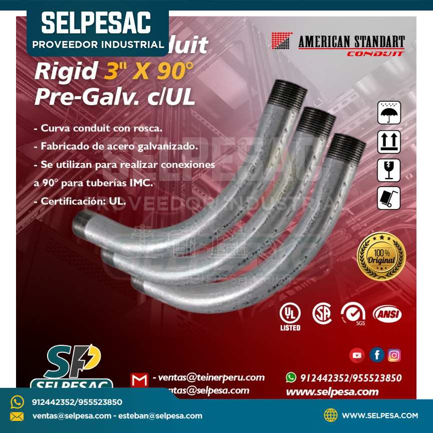 AMERICAN STANDART - CURVA CONDUIT RIGID 3´´ X 90° PRE- GALV. C/UL
