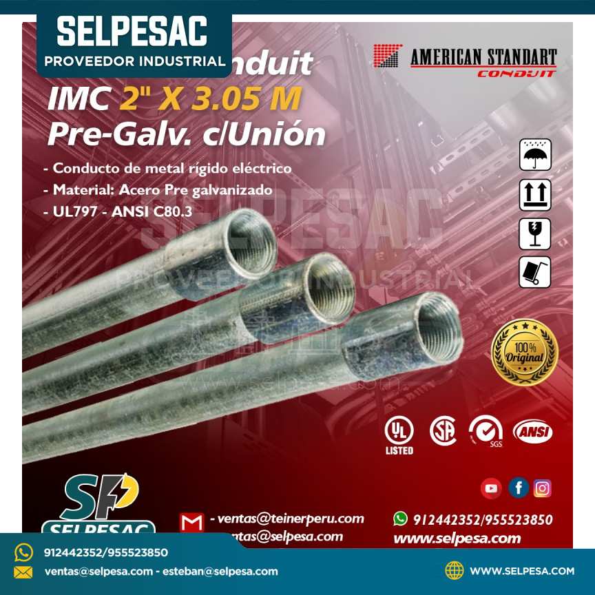 AMERICAN STANDART - TUBERÍA CONDUIT IMC 2´´ X 3.05MTS PRE- GALV. C/UNIÓN