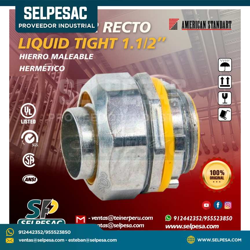 AMERICAN STANDART - CONECTOR RECTO LIQUID TIGHT 1.1/2´´ NTP C/UL