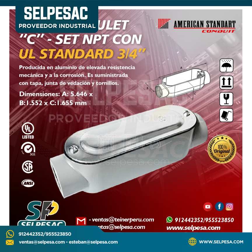AMERICAN STANDART - CAJA CONDULET TIPO C - 3/4´´ ALUMINIO - SET NPT CON UL