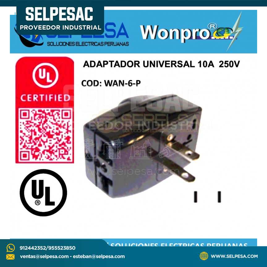 ADAPTADOR UNIVERSAL CON L/T 15 A 250V GRIZ WOMPRO