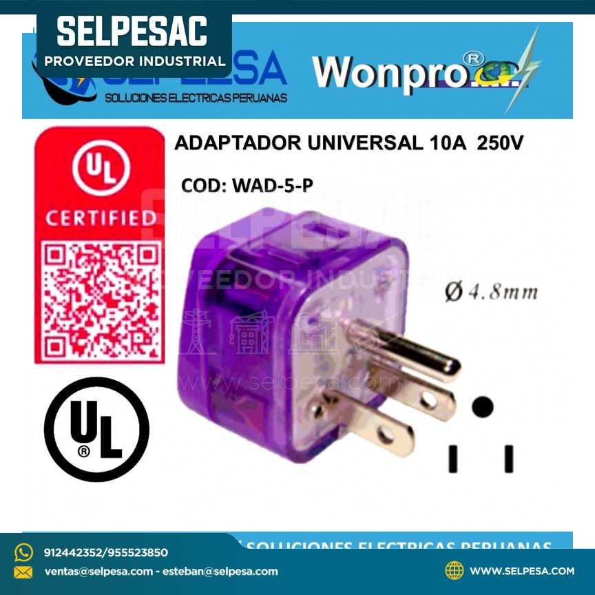 ADAPTADOR UNIVERSAL CON L/T 10A 250V MORADO WOMPRO