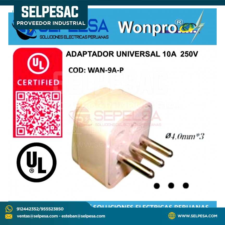 ADAPTADOR UNIVERSAL TRES EN LINEA 10A 250V GRIZ WOMPRO