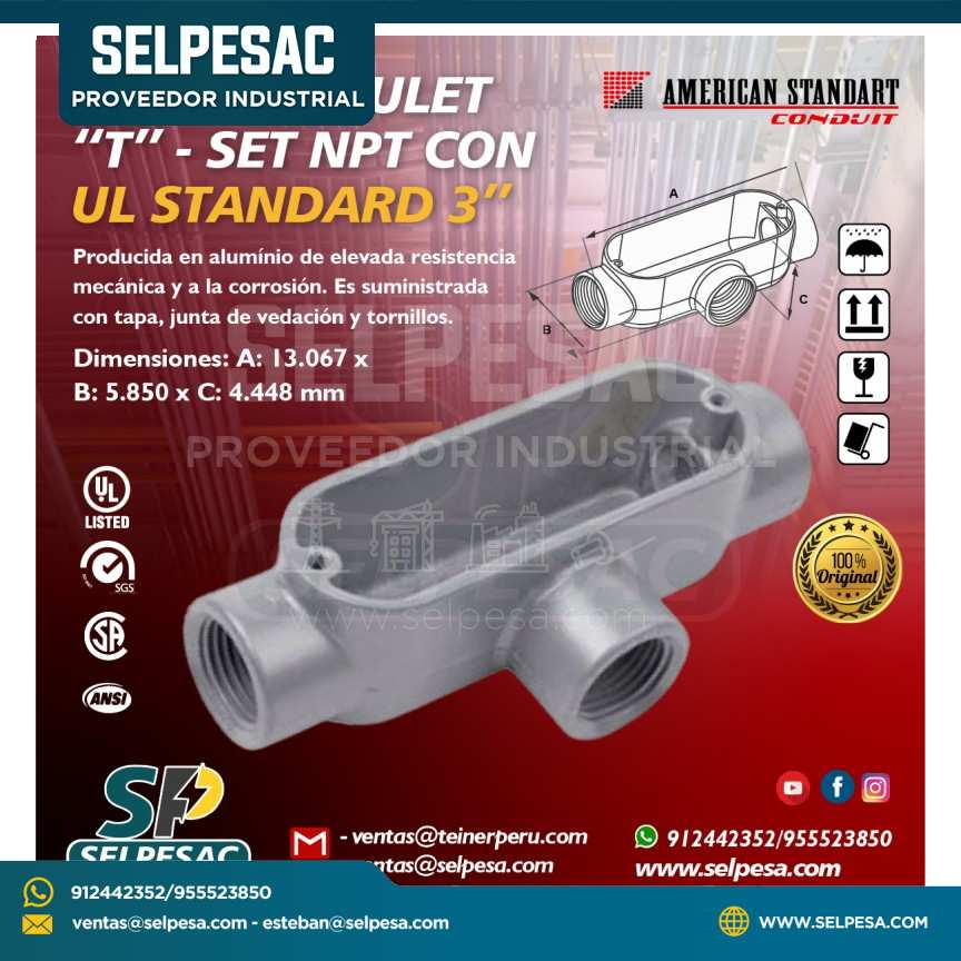 AMERICAN STANDART - CAJA CONDULET TIPO T - 3´´ ALUMINIO - SET NPT CON UL.