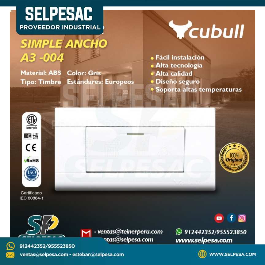 CUBULL - CONMUTADOR SIMPLE ANCHO A3-004 BLANCO
