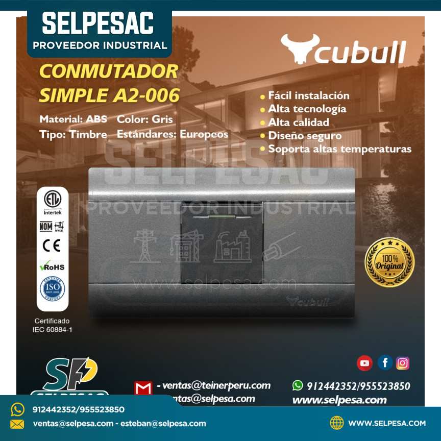 CUBULL - CONMUTADOR SIMPLE A2-006 GRIS
