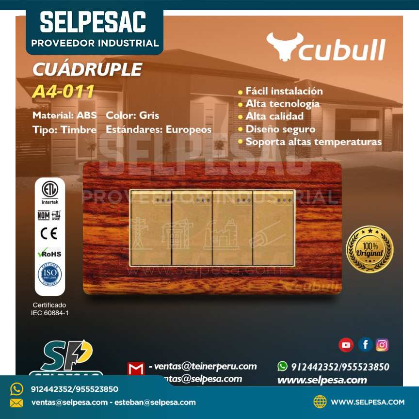 CUBULL - INTERRUPTOR CUÁDRUPLE A4-011 MADERA