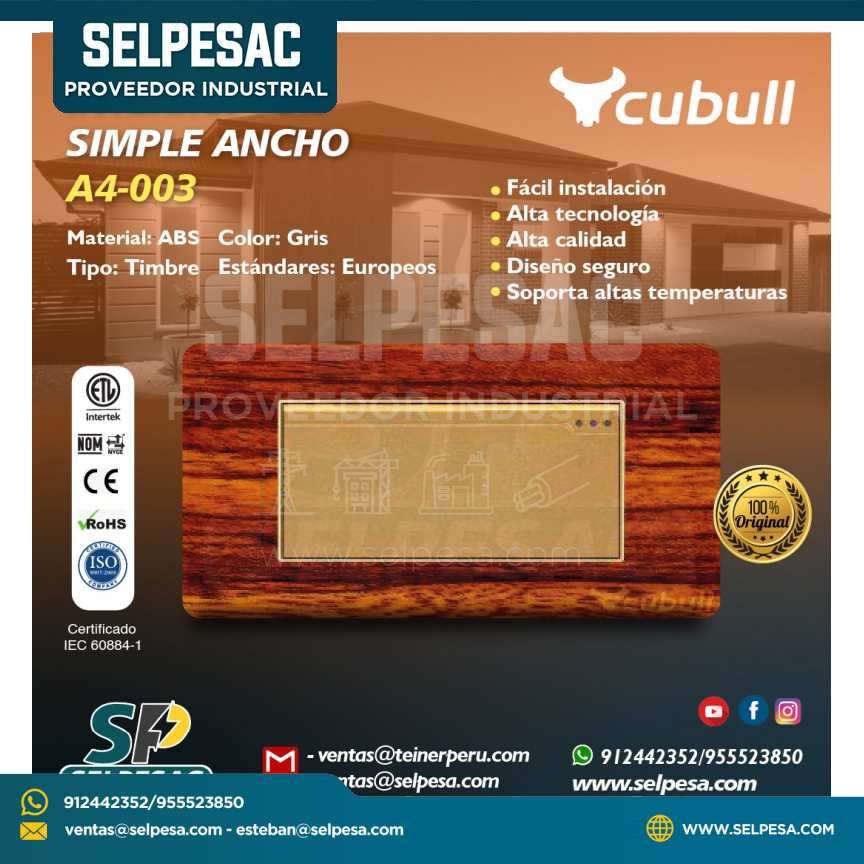 CUBULL - INTERRUPTOR SIMPLE ANCHO A4-003 MADERA