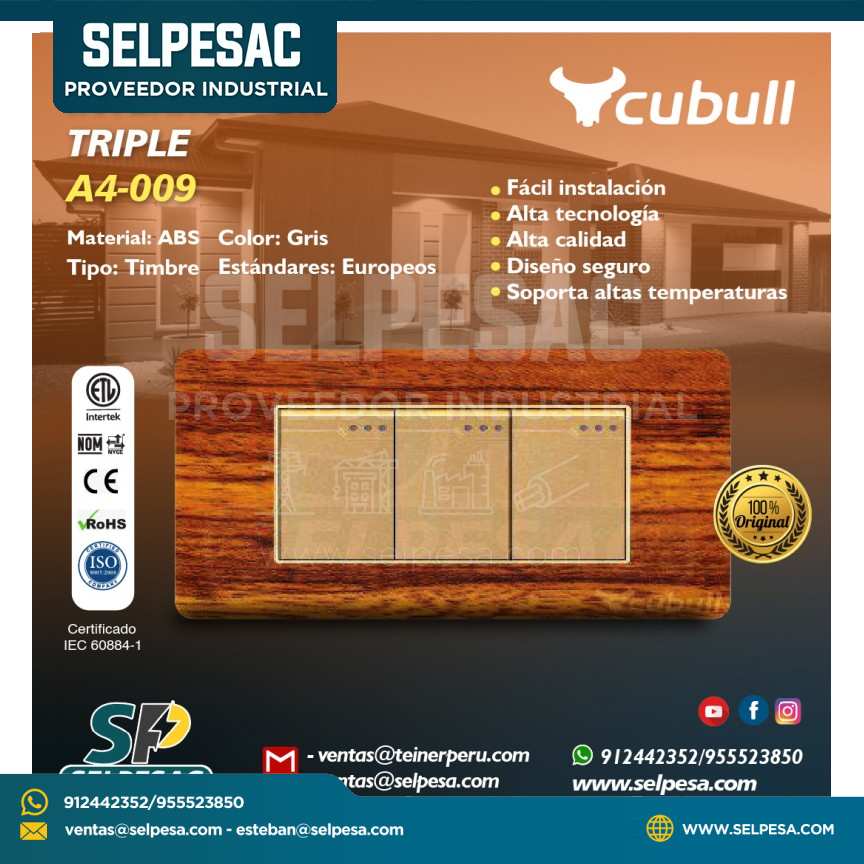 CUBULL - INTERRUPTOR TRIPLE A4-009 MADERA