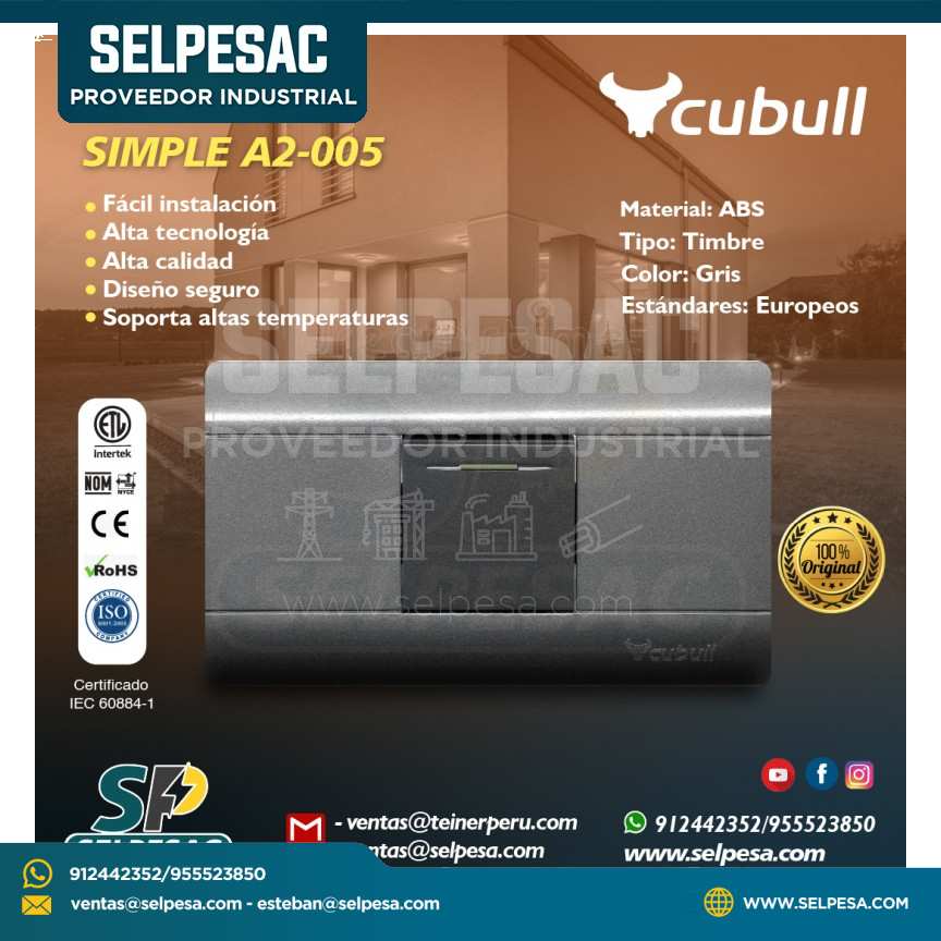 CUBULL - INTERRUPTOR SIMPLE A2-005 GRIS