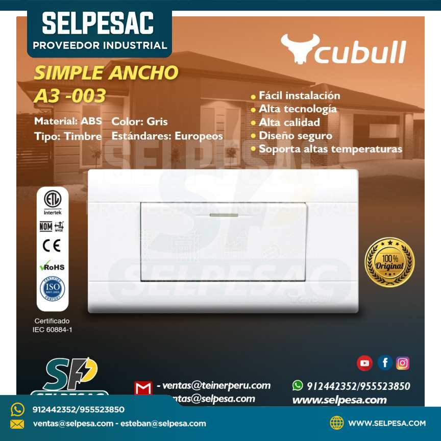 CUBULL - INTERRUPTOR SIMPLE ANCHO A3-003 MADERA