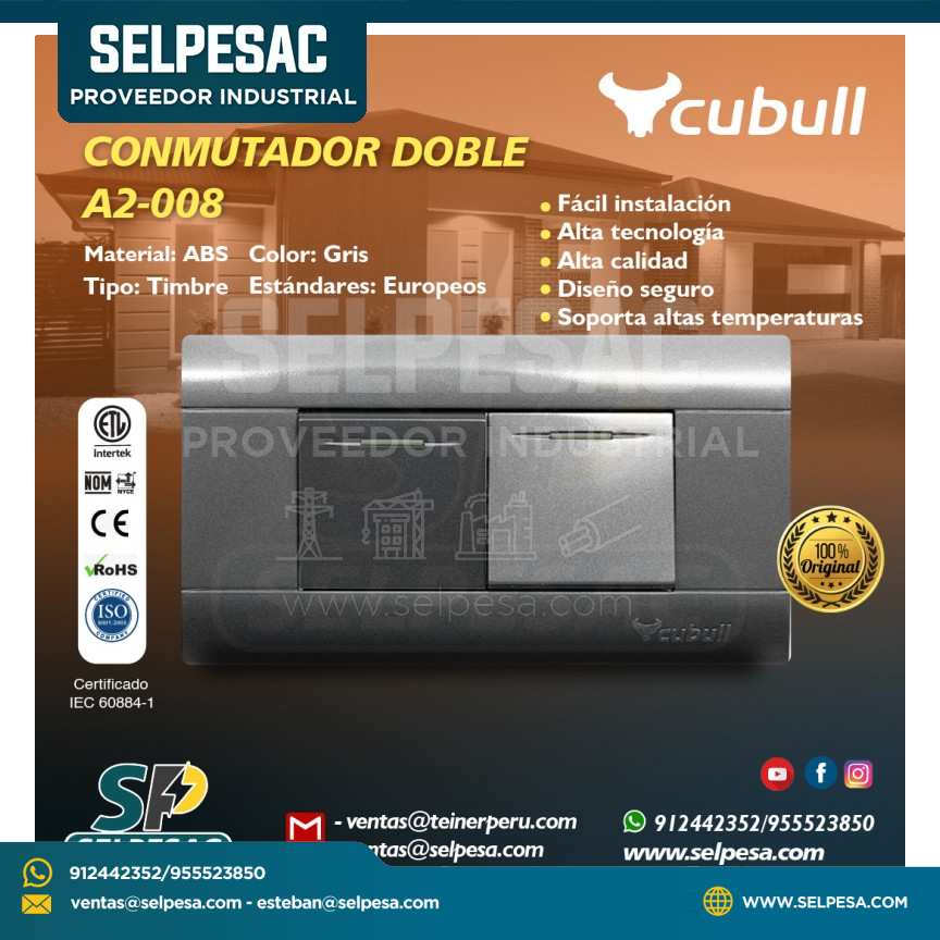 CUBULL - INTERRUPTOR CONMUTADOR DOBLE A2-008 GRIS