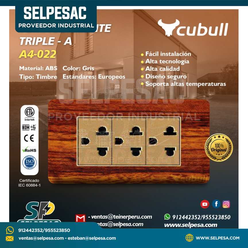 CUBULL -TOMACORRIENTE TRIPLE A - A4-022 MADERA