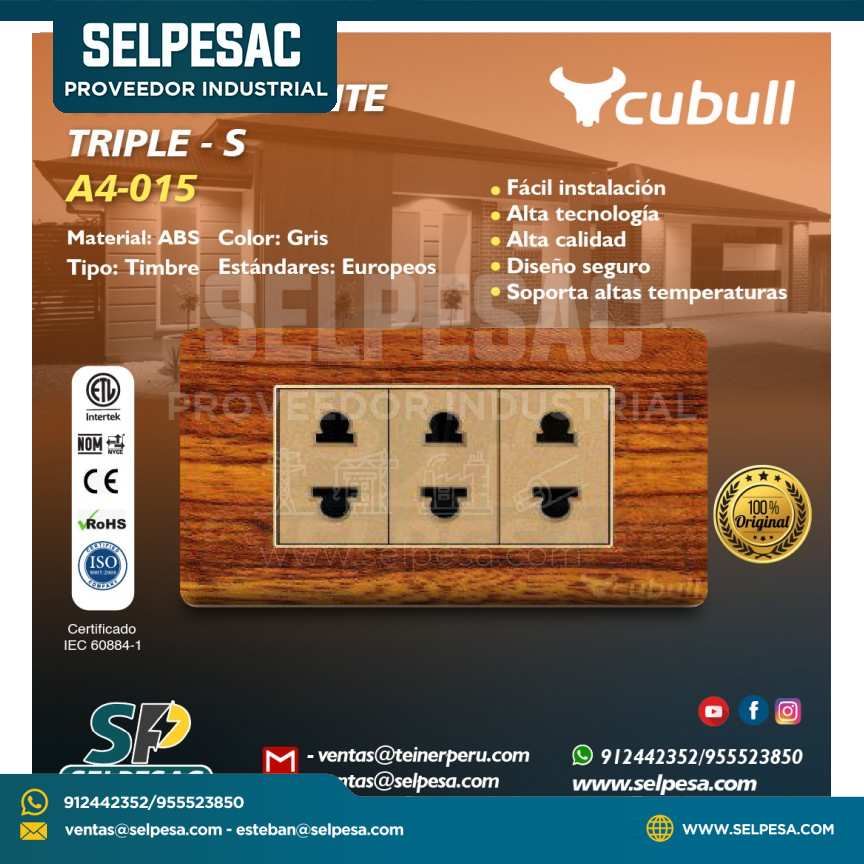CUBULL - TOMACORRIENTE TRIPLE S - A4-015 MADERA