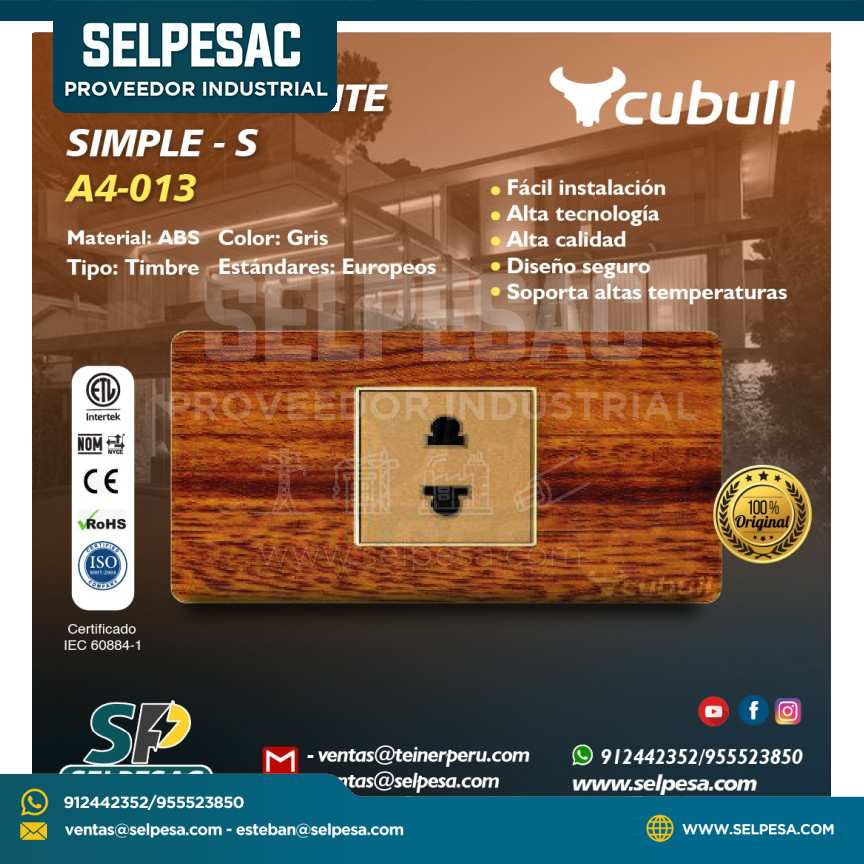 CUBULL - TOMACORRIENTE SIMPLE S - A4-013 MADERA
