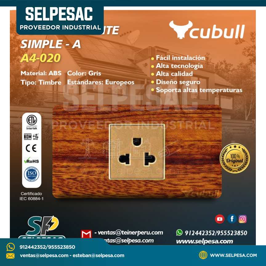 CUBULL - TOMACORRIENTE SIMPLE A - A4-020 MADERA