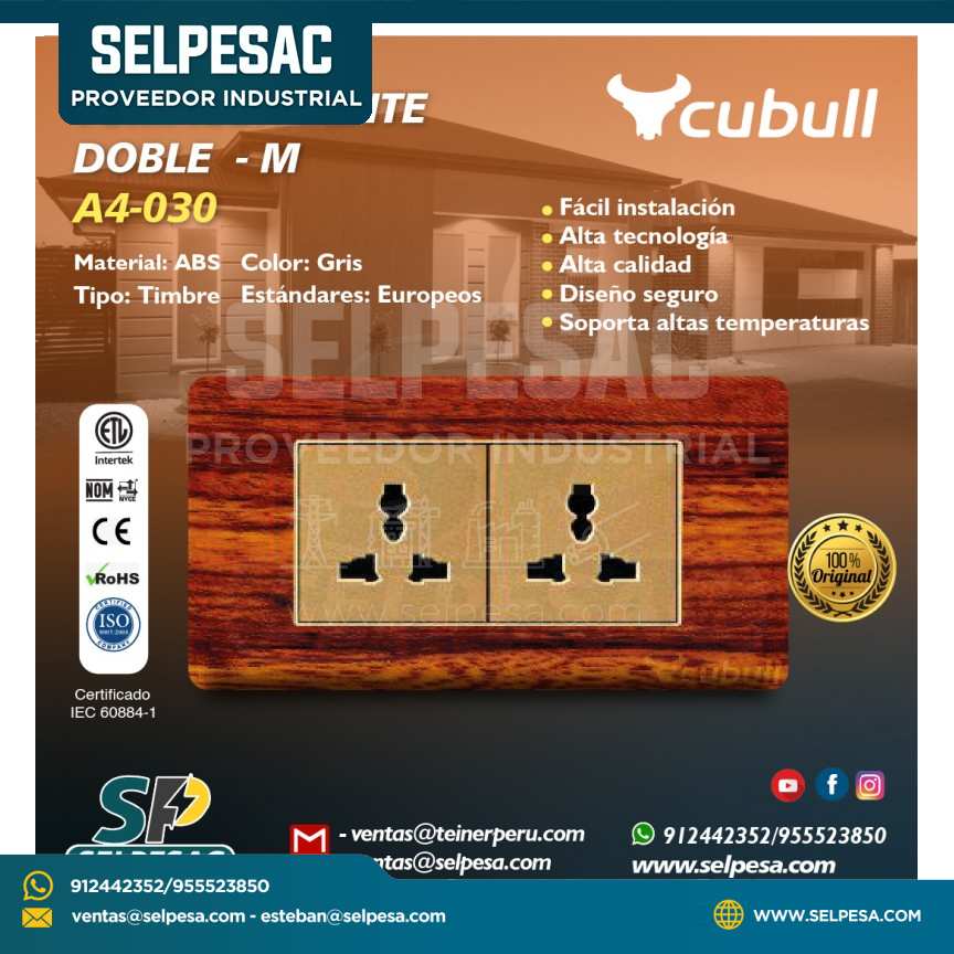 CUBULL - TOMACORRIENTE DOBLE M - A4-030 MADERA