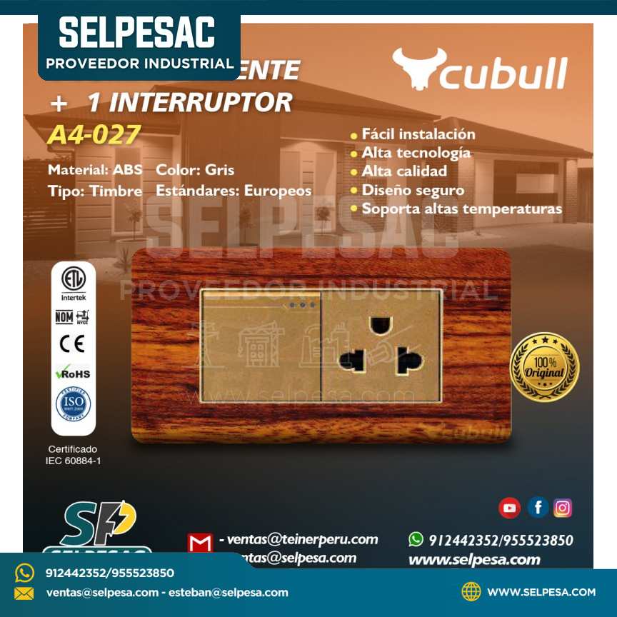 CUBULL - 1 TOMACORRIENTE + 1 INTERRUPTOR A4-027 MADERA
