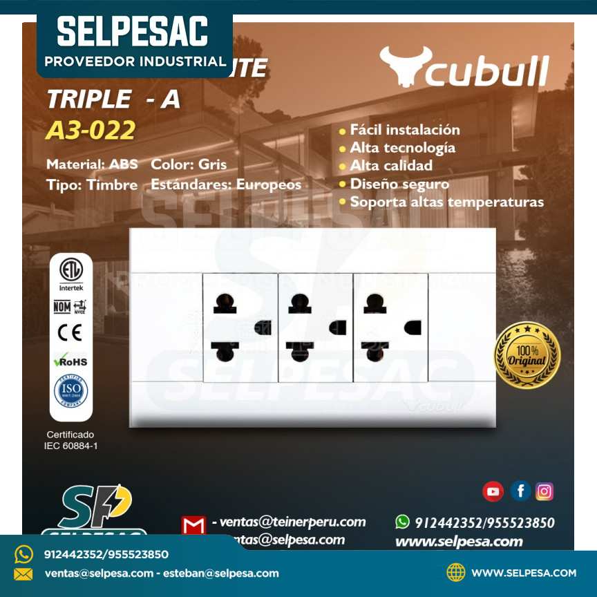 CUBULL - TOMACORRIENTE TRIPLE A - A3-022 BLANCO