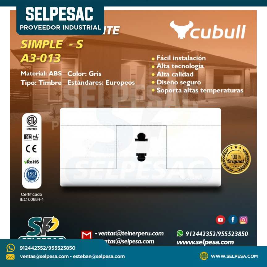 CUBULL - TOMACORRIENTE SIMPLE S - A3-013 BLANCO