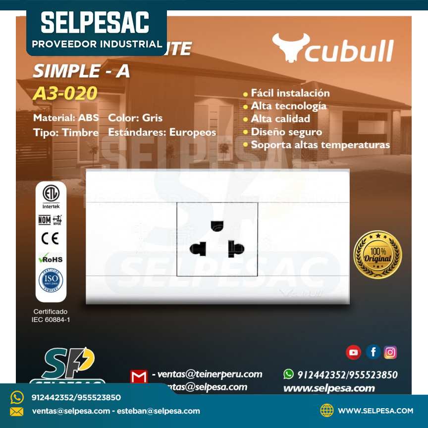 CUBULL - TOMACORRIENTE SIMPLE A - A3-020 BLANCO