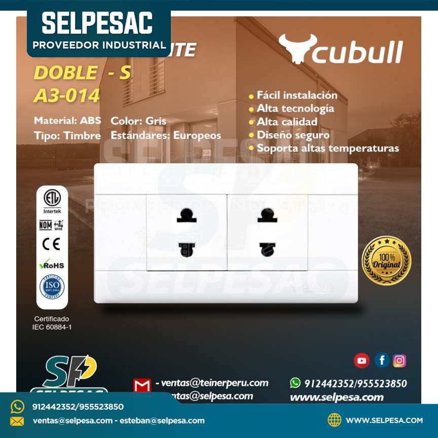 CUBULL - TOMACORRIENTE DOBLE S - A3-014 BLANCO