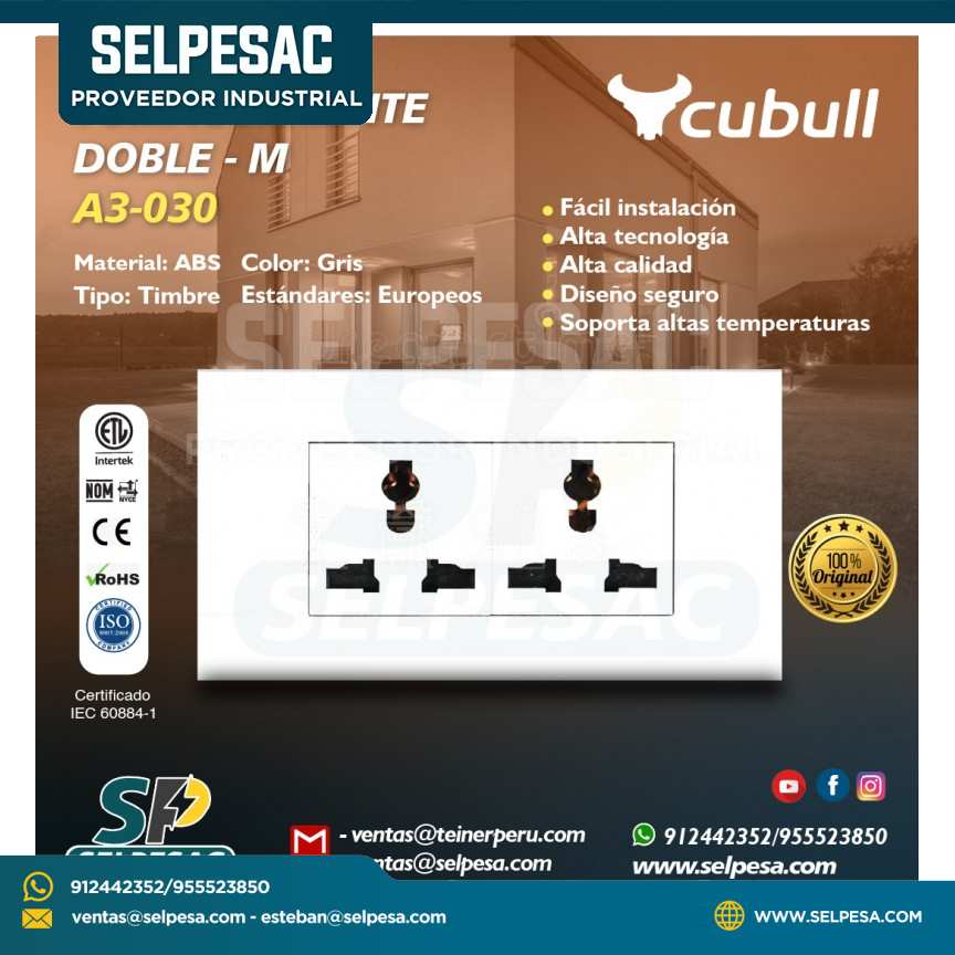 CUBULL - TOMACORRIENTE DOBLE M A3-030 BLANCO
