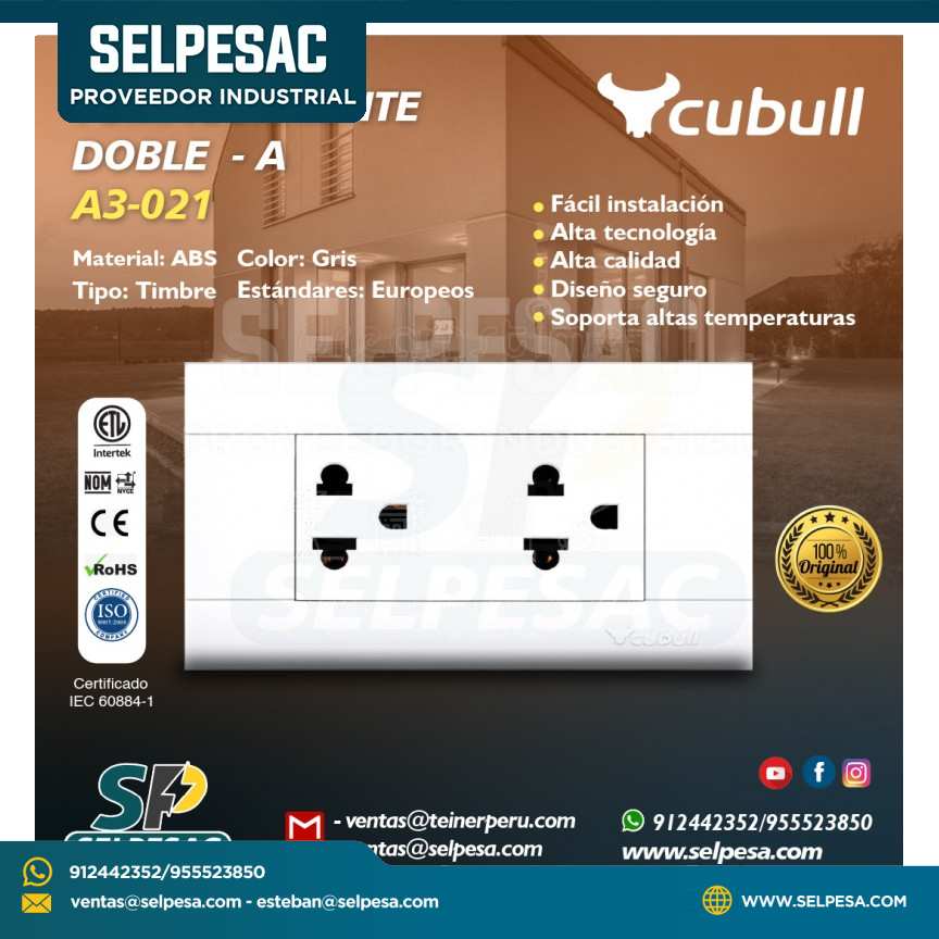 CUBULL - TOMACORRIENTE DOBLE A - A3-021 BLANCO