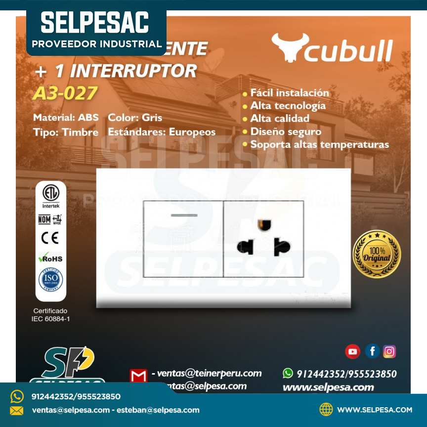 CUBULL - 1 TOMACORRIENTE +1 INTERRUPTOR A3-027 BLANCO