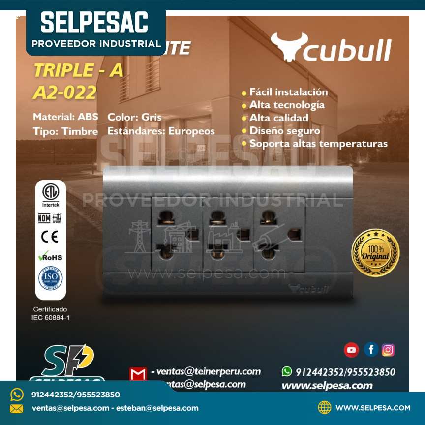 CUBULL - TOMACORRIENTE TRIPLE A - A2-022 GRIS