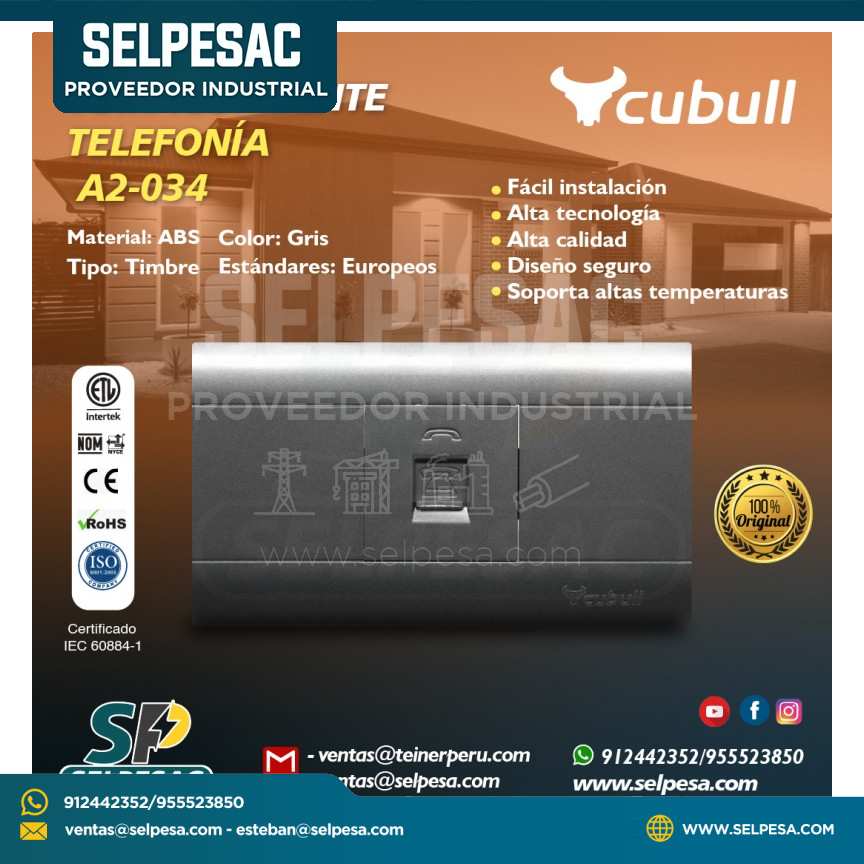 CUBULL - TOMACORRIENTE TELEFONÍA A2-034 GRIS